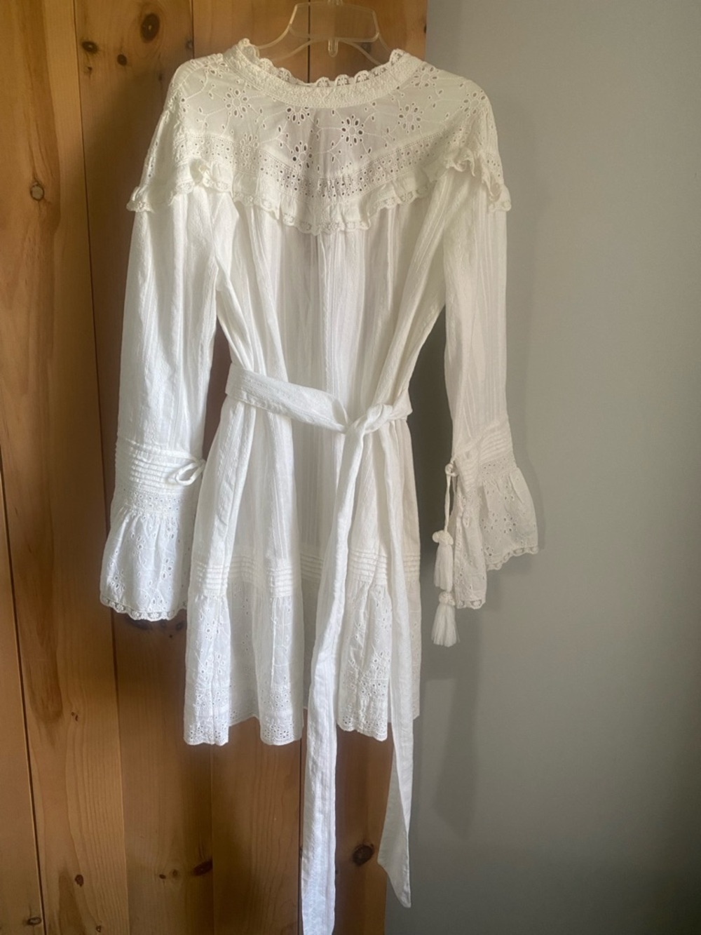 Spell x Free People Whimsy Garden Lace White Eyelet Tie-Waist Mini Dress - Picture 9 of 12
